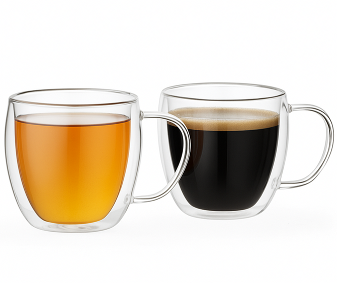 Double walled glass mugs