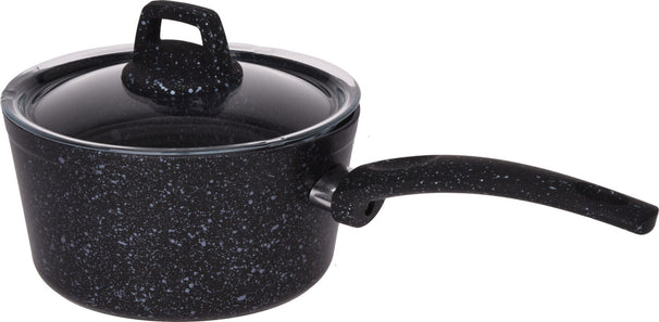 Cookinglife Cazo / cacerola con tapa - Black Speckle - Aluminio ø 18 cm / 2.2 litros - Apto para todas las fuentes de calor - recubrimiento antiadherente estándar