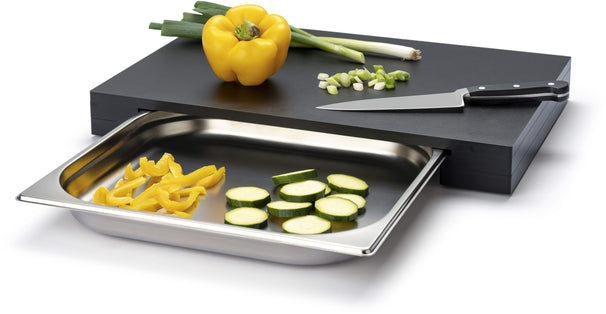 Continenta Cutting Board with Stainless Steel Drawer - Duracore - Black - 48 x 33cm