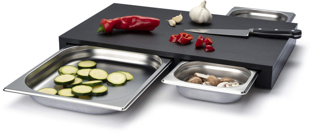 Continenta Cutting Board with 3 Stainless Steel Drawers - Duracore - Black - 50 x 33 cm 
