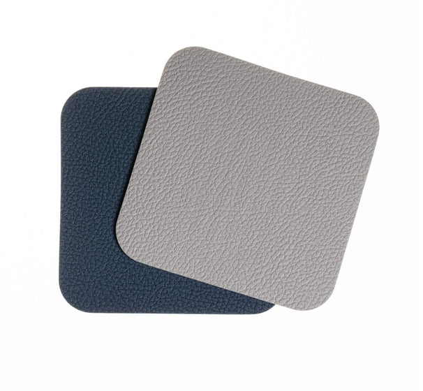 Posavasos - Cuero vegano - Gris / Azul - reversible - 10 x 10 cm - 6 unidades - Cookinglife