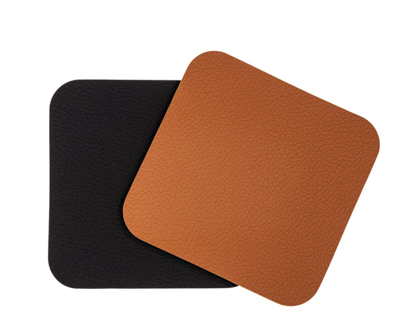 Posavasos - Cuero vegano - Negro / Cognac - reversible - 10 x 10 cm - 6 unidades - Cookinglife