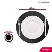 Cookinglife 6 Placemats + 6 Coasters - Round - Vegan leather - Black - 12 pieces