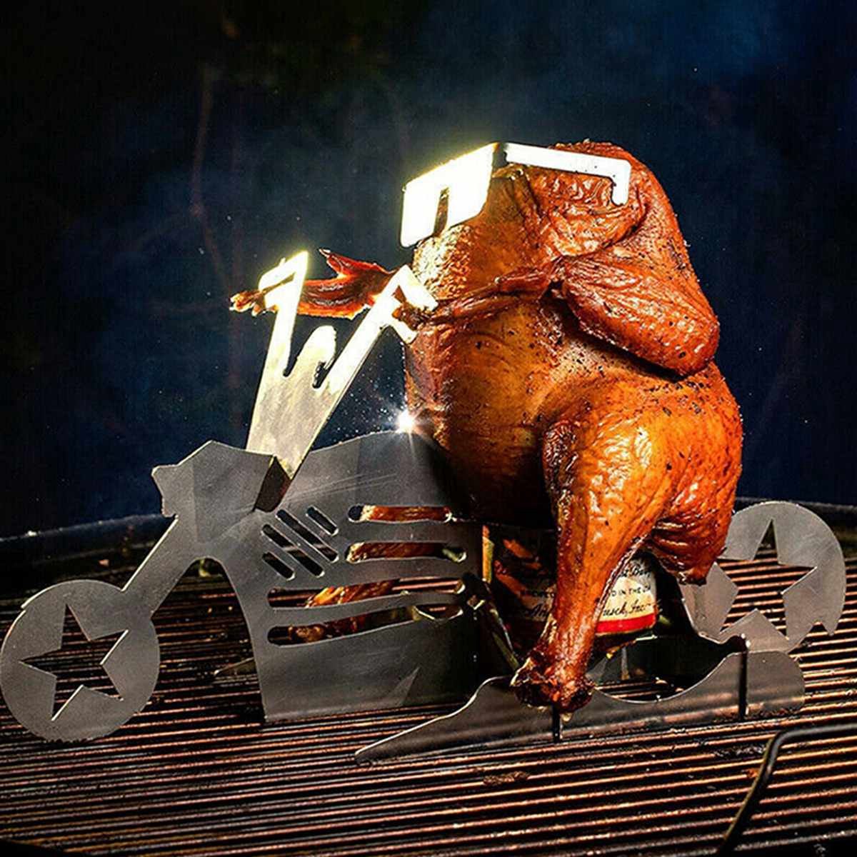 A juicy classic with a twist — stand the chicken upright and let it shine on the grill!