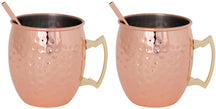 Cozy & Trendy Moscow Mule Cocktail Mugs with Straws - 450 ml - Hammered Copper - 2 Pieces