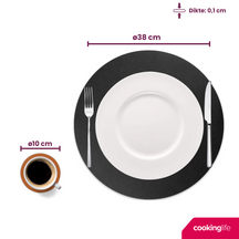 Cookinglife 6 Placemats + 6 Coasters - Double-sided - Round - Vegan leather - Black / Cognac - 12 pieces