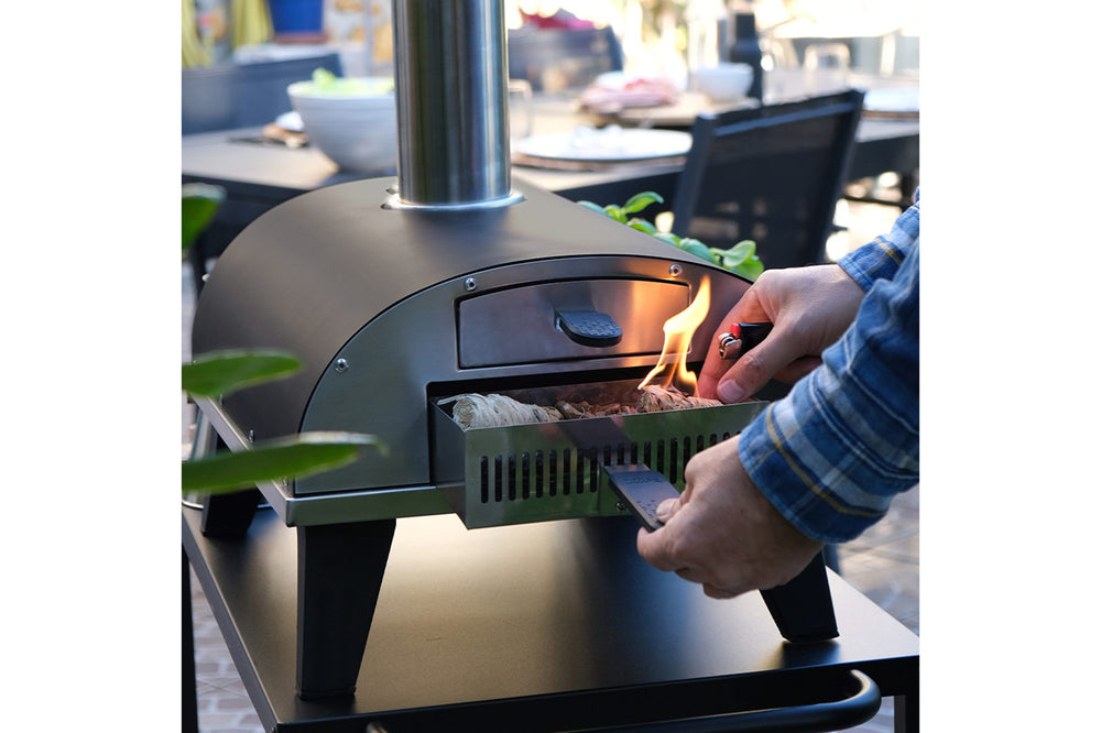 Horno para pizza ZiiPa Piana - A leña - con termómetro - Antracita - para pizzas de ø 30 cm - Piedra para pizza giratoria