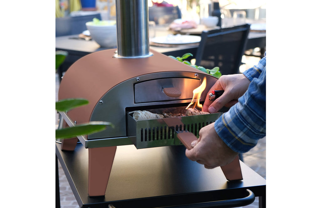 ZiiPa Pizza Oven Piana - Wood-fired - with Thermometer - Terracotta - for ø 30 cm pizzas - Rotating pizza stone