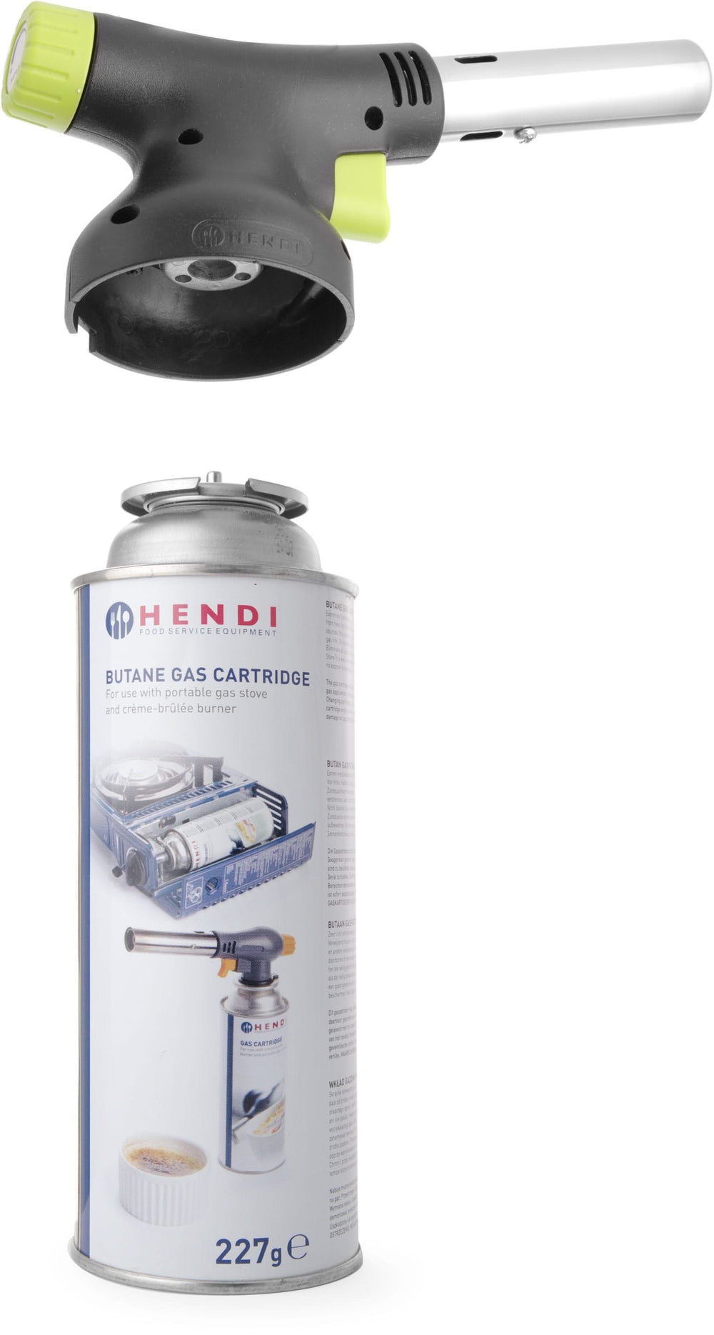 Hendi Crème Brûlée Torch / Chef's Torch - with gas canister - Jet + Butane Gas Refill - 4 Pieces