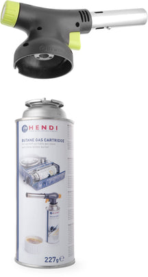 Hendi Crème Brûlée Torch / Chef's Torch - with gas canister - Jet + Butane Gas Refill - 4 Pieces