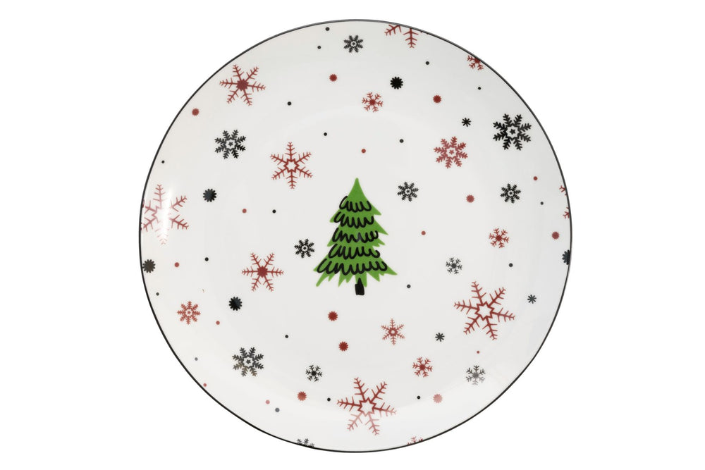 Cookinglife Christmas Dinnerware Set Red - Porcelain - 18-piece / 6 persons - 6 dinner plates, 6 breakfast plates & 6 bowls