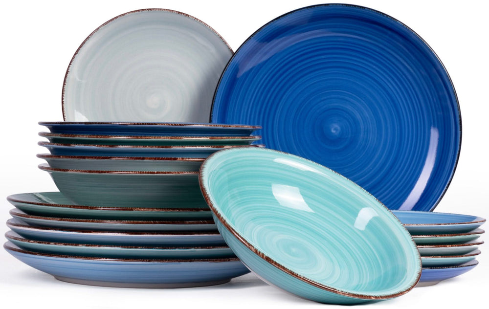 Cookinglife Dinnerware Set Delice Blue - 18 pieces / 6 people - 6 dinner plates, 6 pasta bowls and 6 side plates