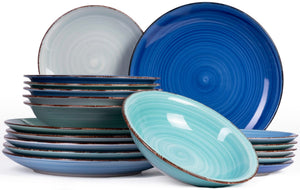 Juego de vajilla Cookinglife Delice Azul 18 piezas / 6 personas - 6 platos llanos, 6 platos hondos y 6 platos de desayuno