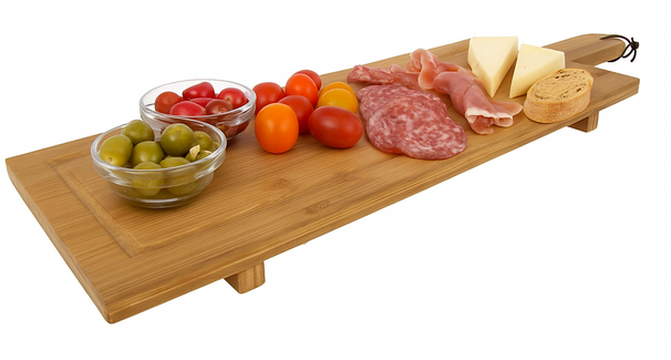 Cookinglife Tabla para servir / tabla de tapas con patas - XL - Bambú - 88 x 26 cm