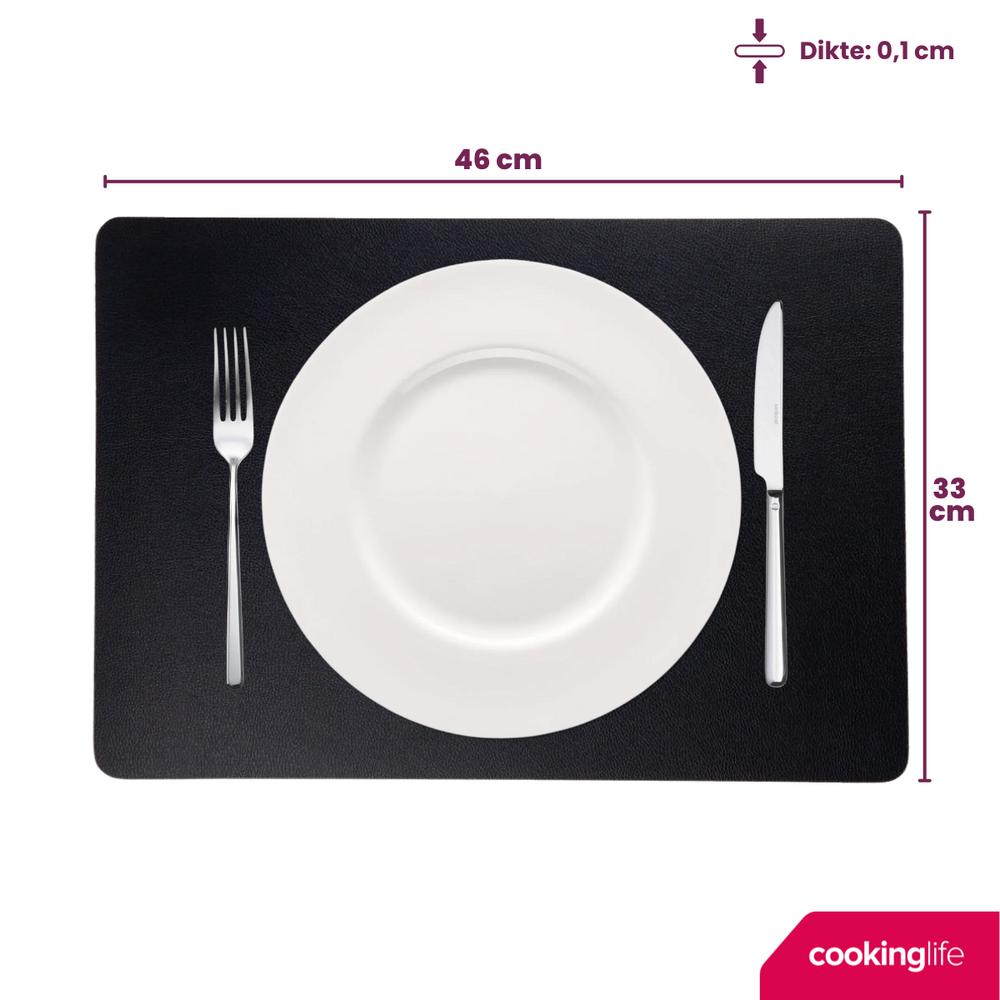 Cookinglife Placemats - Double-sided - Vegan leather - Cognac / Black 46 x 33 cm - 6 pieces