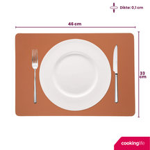Cookinglife Placemats - Double-sided - Vegan leather - Cognac / Black 46 x 33 cm - 6 pieces