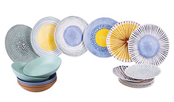 Villa d'Este Home juego de vajilla Marea porcelana 18 piezas / 6 personas - 6 platos de cena, 6 platos de desayuno y 6 platos hondos