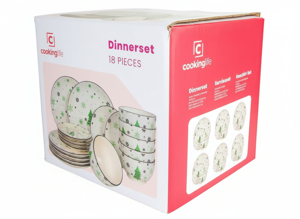 Cookinglife Christmas Dinnerware Set Green 18-piece / 6 persons - 6 dinner plates, 6 breakfast plates & 6 bowls