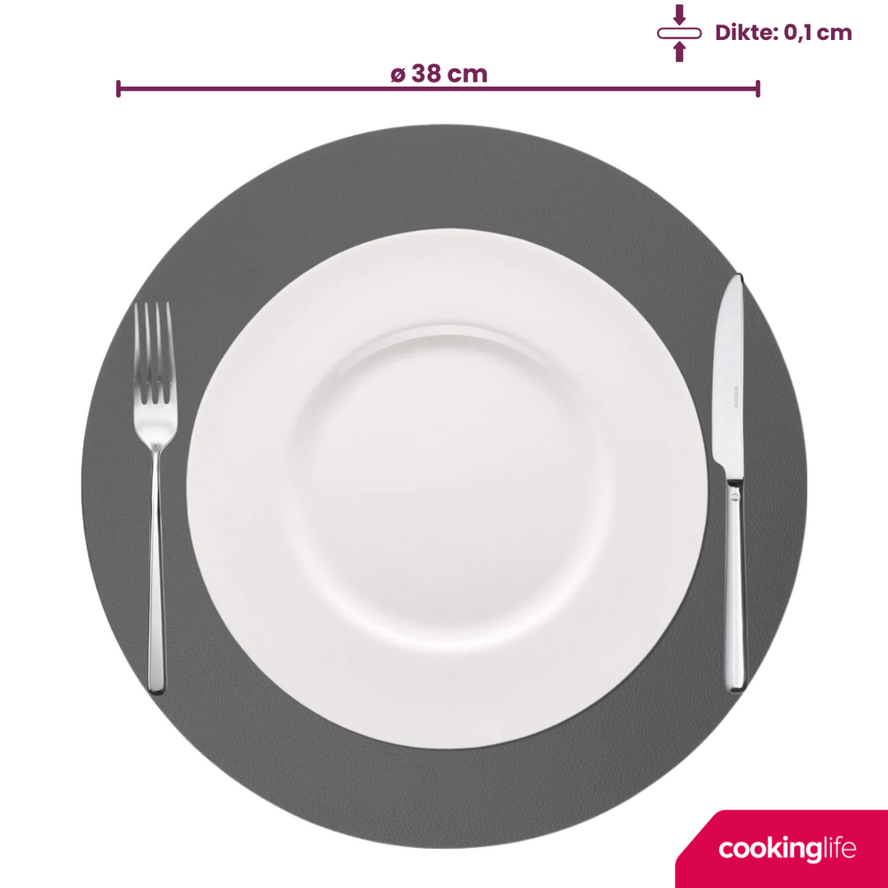 Cookinglife Placemats - Double-sided - Vegan leather - Grey / Pink ø 38 cm - 6 pieces