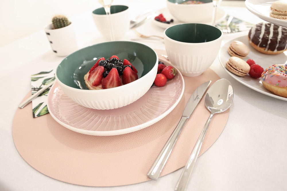Cookinglife Placemats - Double-sided - Vegan leather - Grey / Pink ø 38 cm - 6 pieces