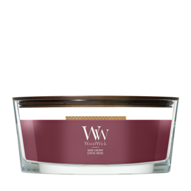 WoodWick Vela Aromática Ellipse Cereza Oscura - 9 cm / 19 cm - Vela Aromática en Vidrio - Mecha de Madera