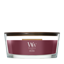 WoodWick Vela Aromática Ellipse Cereza Oscura - 9 cm / 19 cm - Vela Aromática en Vidrio - Mecha de Madera