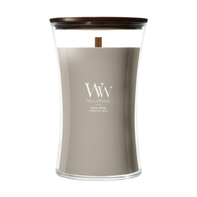 WoodWick Vela Aromática Grande Wood Smoke - 18 cm / ø 10 cm - Vela Aromática en Vidrio - Mecha de Madera