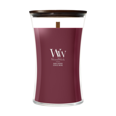 WoodWick Scented Candle Large Dark Cherry - 18 cm / ø 10 cm - Scented Candle in Glass - Wooden Wick