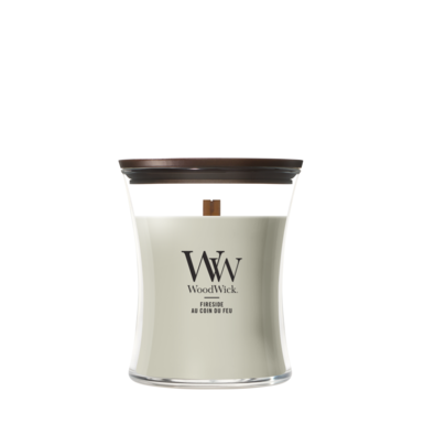 WoodWick Vela Aromática Mediana Fireside - 11 cm / ø 10 cm - Vela Aromática en Vidrio - Mecha de Madera