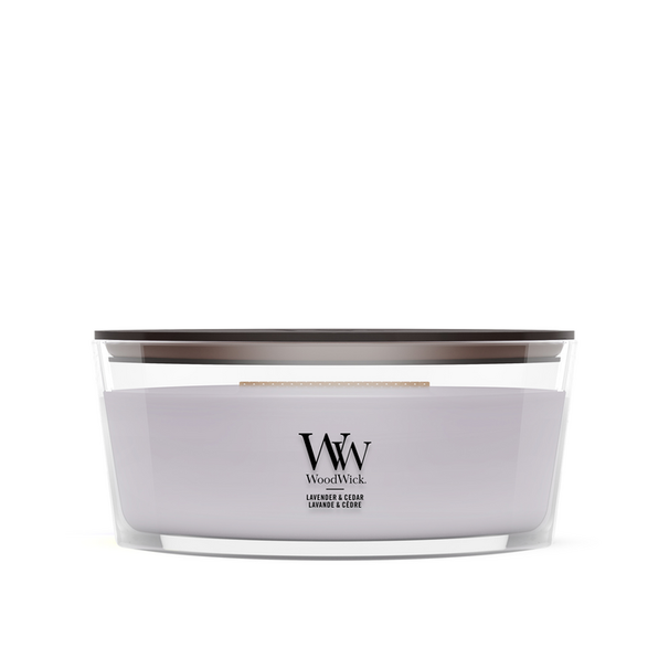WoodWick Scented Candle Ellipse Lavender & Cedar - 9 cm / 19 cm - Scented Candle in Glass - Wooden Wick