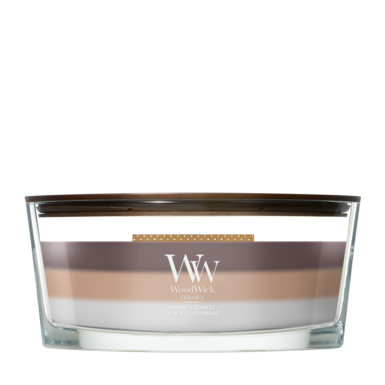 WoodWick Vela Aromática Ellipse Trilogy Radiant Cashmere - 9 cm / 19 cm - Vela Aromática en Vidrio - Mecha de Madera
