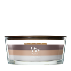 WoodWick Scented Candle Ellipse Trilogy Radiant Cashmere - 9 cm / 19 cm - Scented Candle in Glass - Wooden Wick