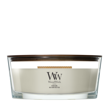 WoodWick Vela Aromática Ellipse Fireside - 9 cm / 19 cm - Vela Aromática en Vidrio - Mecha de Madera