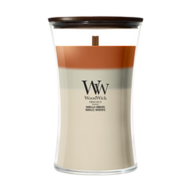 WoodWick Scented Candle Large Trilogy Vanilla Embers - 18 cm / ø 10 cm - Scented Candle in Glass - Wooden Wick