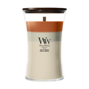 WoodWick Scented Candle Large Trilogy Vanilla Embers - 18 cm / ø 10 cm - Scented Candle in Glass - Wooden Wick