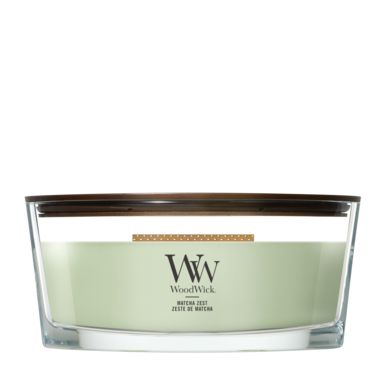 WoodWick Vela Aromática Ellipse Matcha Zest - 9 cm / 19 cm - Vela Aromática en Vidrio - Mecha de Madera