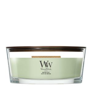 WoodWick Vela Aromática Ellipse Matcha Zest - 9 cm / 19 cm - Vela Aromática en Vidrio - Mecha de Madera
