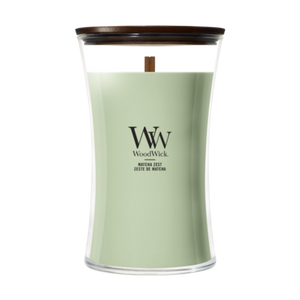 WoodWick Scented Candle Large Matcha Zest - 18 cm / ø 10 cm - Scented Candle in Glass - Wooden Wick