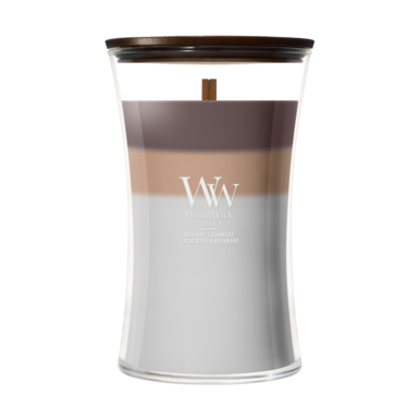WoodWick Vela Aromática Grande Trilogy Radiant Cashmere - 18 cm / ø 10 cm - Vela Aromática en Vidrio - Mecha de Madera