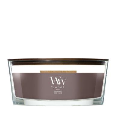 WoodWick Scented Candle Ellipse Iris Woods - 9 cm / 19 cm - Scented Candle in Glass - Wooden Wick