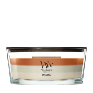 WoodWick Vela Aromática Ellipse Trilogy Vanilla Embers - 9 cm / 19 cm - Vela Aromática en Vidrio - Pabilo de Madera