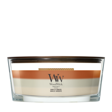WoodWick Vela Aromática Ellipse Trilogy Vanilla Embers - 9 cm / 19 cm - Vela Aromática en Vidrio - Pabilo de Madera