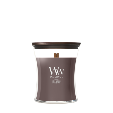 WoodWick Scented Candle Medium Iris Woods - 11 cm / ø 10 cm - Scented Candle in Glass - Wooden Wick