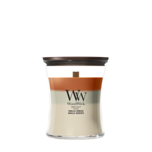 WoodWick Vela Aromática Medium Trilogy Vanilla Embers - 11 cm / ø 10 cm - Vela Aromática en Vidrio - Mecha de Madera