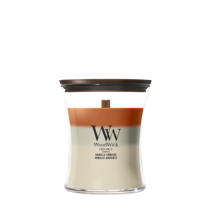 WoodWick Scented Candle Medium Trilogy Vanilla Embers - 11 cm / ø 10 cm - Scented Candle in Glass - Wooden Wick