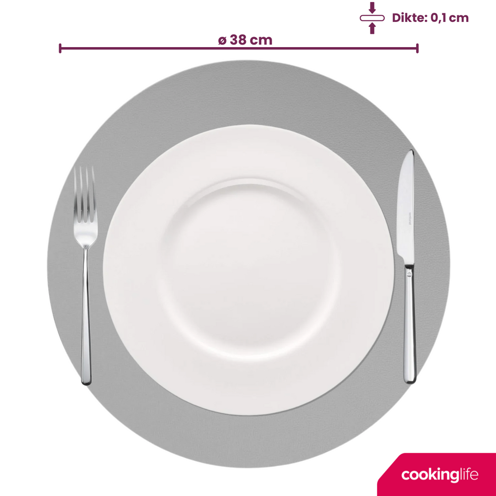 Cookinglife Placemats - Double-sided - Vegan leather - Grey / Blue ø 38 cm - 6 pieces