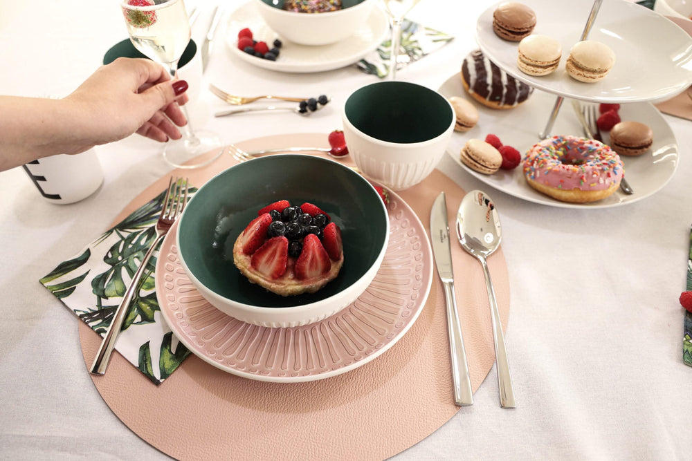 Cookinglife Placemats - Double-sided - Vegan leather - Grey / Pink ø 38 cm - 6 pieces