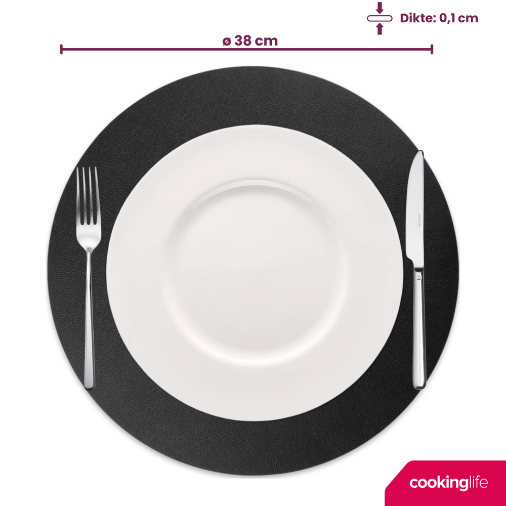Cookinglife Placemats - Double-sided - Vegan leather - Cognac / Black ø 38 cm - 6 pieces