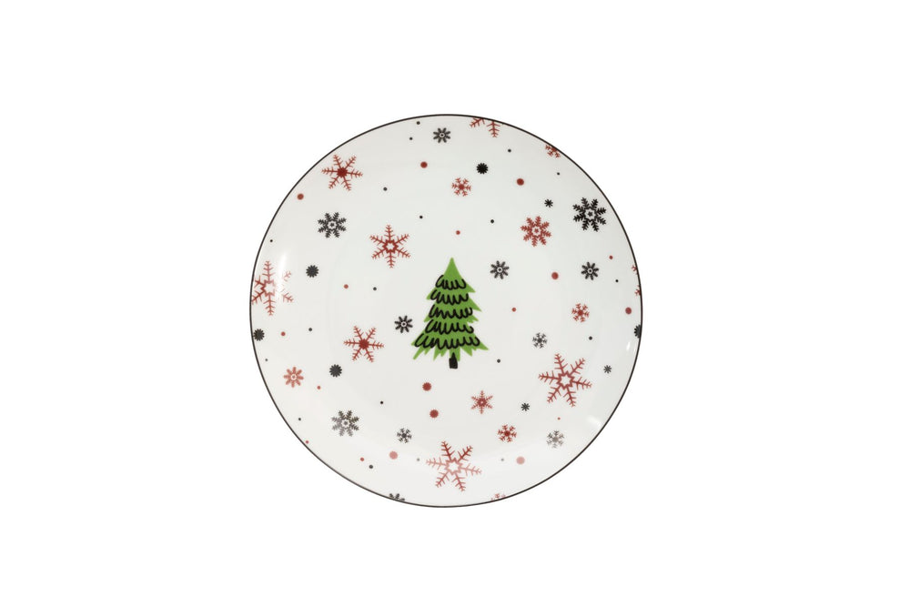 Cookinglife Christmas Dinnerware Set Red - Porcelain - 18-piece / 6 persons - 6 dinner plates, 6 breakfast plates & 6 bowls