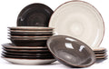Cookinglife Juego de vajilla Delice Gris 18 piezas / 6 personas - 6 platos llanos, 6 platos hondos y 6 platos para desayuno